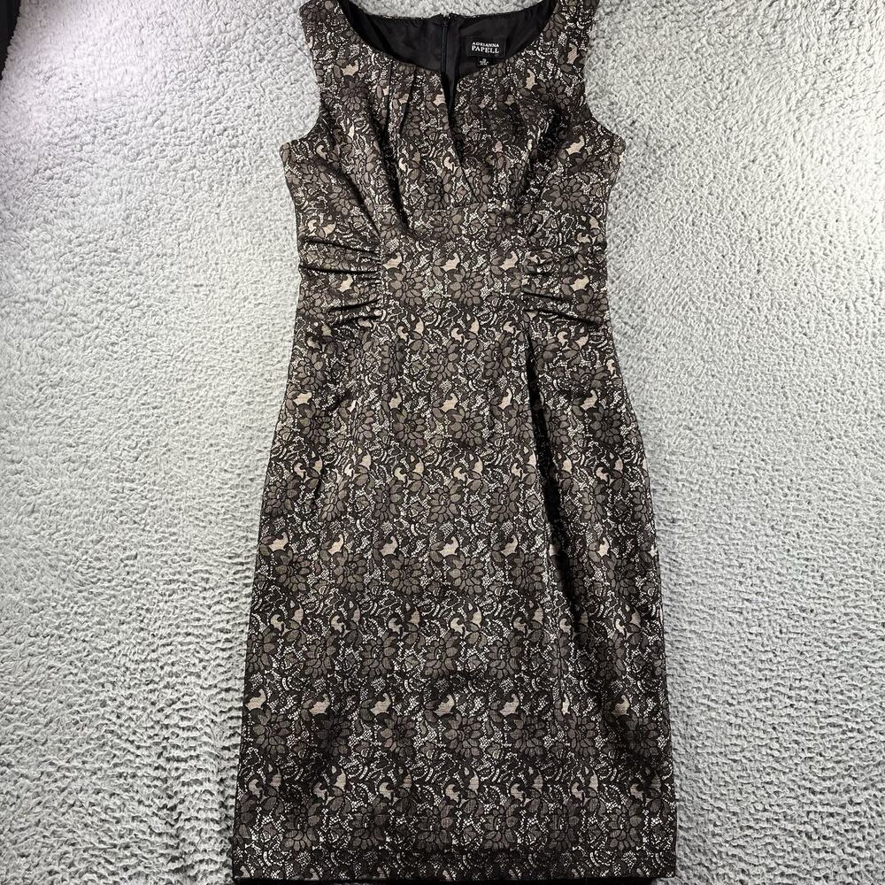 Adrianna Papell Dress Black Gold Lace Formal Sheath Cocktail Party Size 10